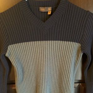 Gas Trademark, Italian brand V neck sweater, Navy Blue dark grey